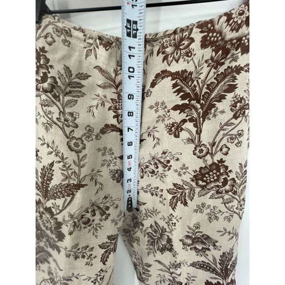 Charter Club Linen Pants Women 4 Petite Tan Brown Floral High‎ Waist Tapered - Picture 6 of 12